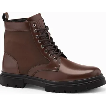 Pánská obuv Pánské vysoké traperské boty z kombinovaných materiálů - tmavě hnědé V2 OM-FOBO-0174 - 46