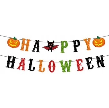 VELKÁ GIRLANDA HAPPY HALLOWEEN BAREVNÁ DEKORACE ŘETĚZ ZÁVĚSKY 17 KS