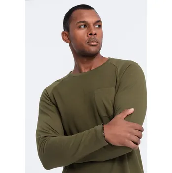 Pánské tričko Pánský dlouhý rukáv s vaflovou texturou - olivově zelený V3 OM-LSCL-0109 - L