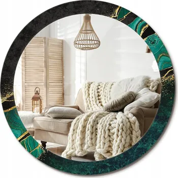 Zrcadlo Moderní dekorativní kulaté zrcadlo s potiskem Mramorová zeleň průměr 90 cm