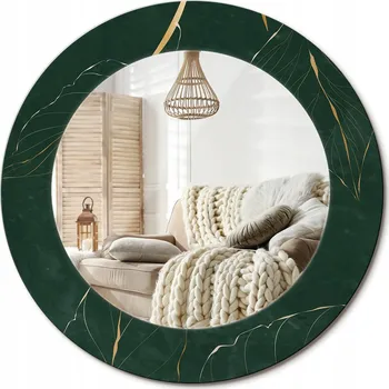 Zrcadlo Kulaté nástěnné dekorativní zrcadlo v skleněném rámu průměr 50 cm – Motiv listů