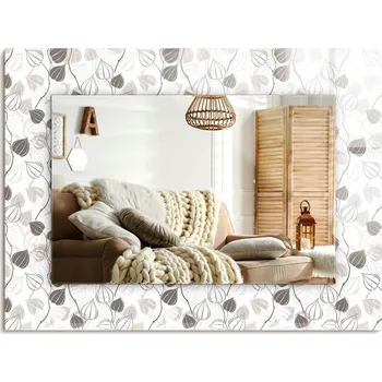 Zrcadlo Obdélníkové nástěnné dekorativní zrcadlo s možností montáže na výšku i na šířku, motiv Listy, 80x60 cm