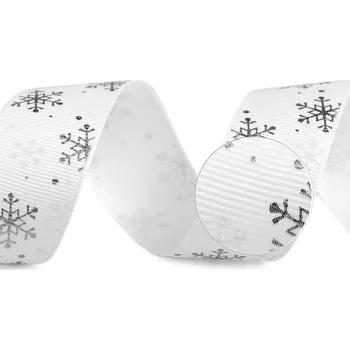 Stuha Rypsová stuha vločky šíře 25 mm vánoční Varianta: 3 bílá stříbrná, Balení: 90 m