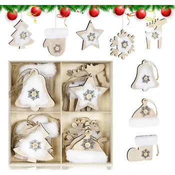Vánoční dekorace OZDOBY NA VÁNOČNÍ STROMEK DŘEVĚNÉ - MIX (16 KS)