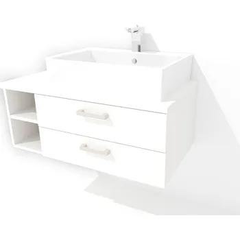 Koupelnový nábytek Nabytekmorava Závěsná koupelnová skříňka s umyvadlem K43 se šuplíky barva skříňky: bílá 113, barva dvířek: bílá lamino