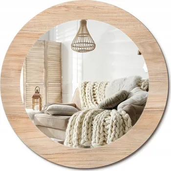Zrcadlo Dekorativní kulaté zrcadlo na zeď s potiskem na skle Loft Dřevo průměr 60 cm
