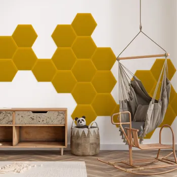 Obklad Sametový čalouněný panel - Šestiúhelník - 35x40cm Žlutá