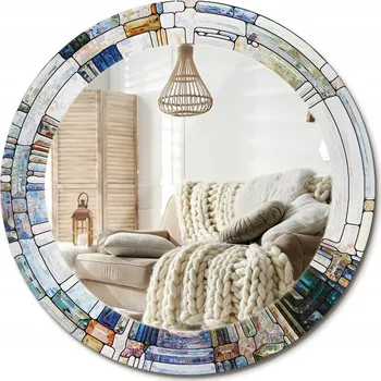Zrcadlo Kulaté moderní zrcadlo na stěnu s potiskem na skle Loft Vitráž průměr 60cm