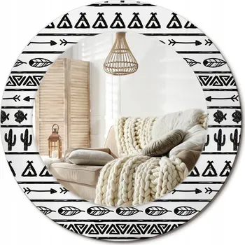 Zrcadlo Moderní Loftové závěsné zrcadlo s potiskem průměr 50 cm Boho minimalistické