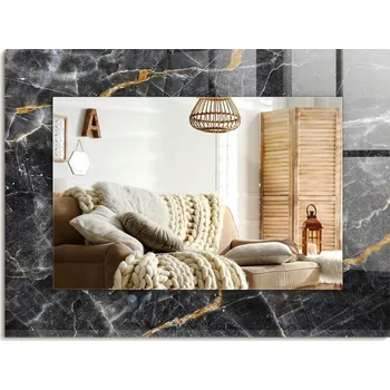 Zrcadlo Zrcadlo s potiskem do koupelny, ložnice, obývacího pokoje Černý mramor žilky 80x60 cm