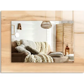 Zrcadlo Nástěnné zrcadlo s ozdobnou grafikou na skle, dřevěná textura prken, 80x60 cm