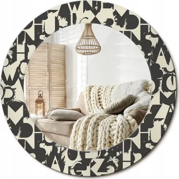 Zrcadlo Dekorativní kulaté zrcadlo s potiskem do koupelny, pokoje, motiv Písmena, průměr 50 cm