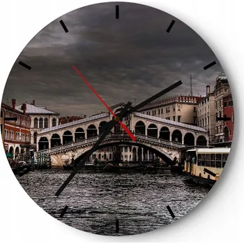 Hodiny Velké nástěnné hodiny 40x40 cm Město Skleněné hodiny Kulatý Tiché