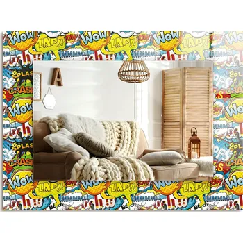 Zrcadlo Dekorativní zrcadlo s ozdobným potiskem Barevné komiksové bubliny 80x60 cm