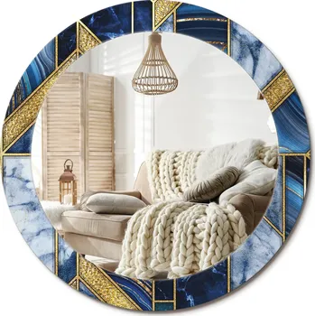 Zrcadlo Nástěnné zrcadlo s ozdobnou grafikou na skle Moderní mramor Průměr 70 cm