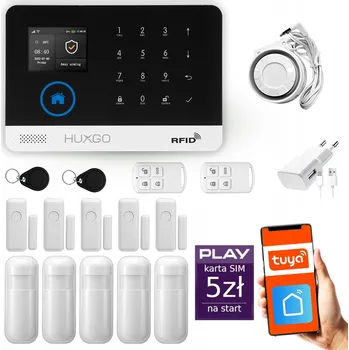 Zabezpečovací technika Bezdrátový alarm GSM + WiFi s aplikací TUYA, sada, HUXGO HXA003