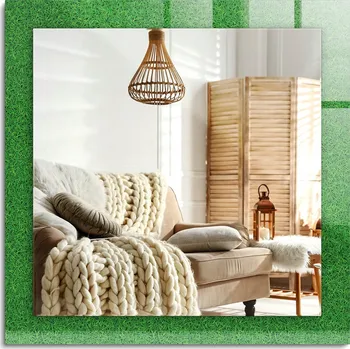 Zrcadlo Čtvercové nástěnné dekorativní zrcadlo s možností montáže vertikálně i horizontálně, motiv Zelená tráva, 60x60 cm