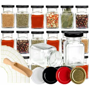 Sklenice 18x skleničky, sklenice, nádobky na koření 150 ml + 100 etiket + 1 naběračka