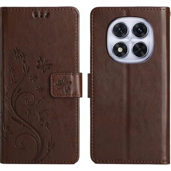 Pouzdro na mobilní telefon Flowers knížkové pouzdro na Xiaomi Redmi Note 14 Pro 5G/Poco X7 5G - hnědé