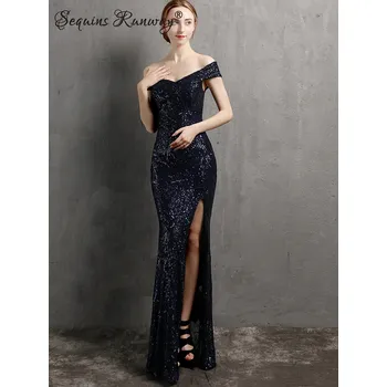 Dámské šaty Sexy dlouhé šaty na společnost Sequins SQ1175 Barva: Tmavě Modrá, Velikost: 2XL