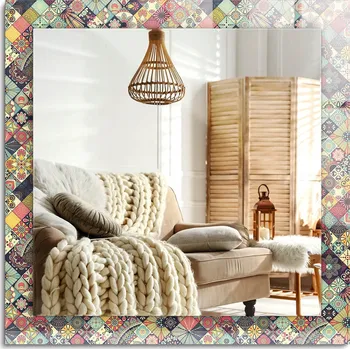 Zrcadlo Nástěnné zrcadlo s grafikou na skle Barevný patchwork 60x60 cm