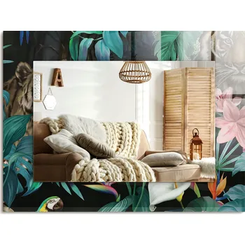 Zrcadlo Obdélníkové dekorativní zrcadlo s motivem tygrů, papoušků a džungle, na výšku nebo na šířku, 80x60 cm