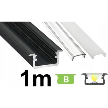 LED osvětlení ALU profil černý zápustný typ B pro LED pásky 1m + KRYT