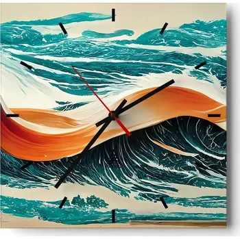 Hodiny Velké nástěnné hodiny 40x40 Vlny Skleněné hodiny Čtvercové Tiché