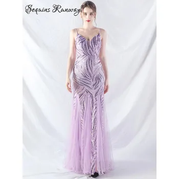 Dámské oblečení Dlouhé společenské šaty Sequins SQ893 Barva: Fialová, Velikost: 2XL