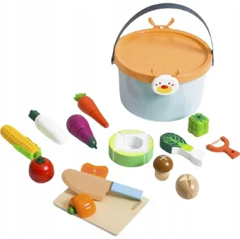 Dřevěná hračka DŘEVĚNÁ ZELENINA A OVOCE K KRÁJENÍ NA MAGNET 15 DÍLŮ
