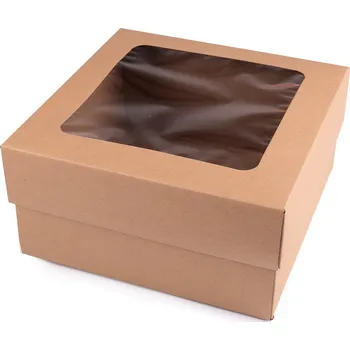 Jednorázové nádobí Papírová krabice s průhledem Varianta: hnědá přírodní, Balení: 4 ks