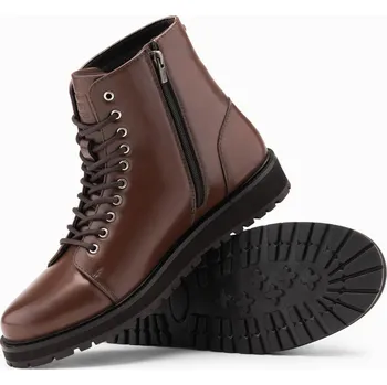 Pánská běžecká obuv Pánská obuv s vysokým svrškem z lesklé ekokůže - tmavě hnědá V2 OM-FOBO-0175 - 42