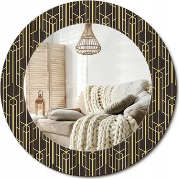 Zrcadlo Zrcadlo s potiskem do koupelny obývacího pokoje Vintage geometrie fi 50 cm
