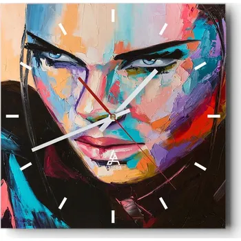 Hodiny Nástěnné hodiny do kuchyně 30x30 Žena Stylové hodiny na skle Loft Tiché