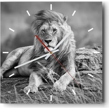 Hodiny Velké nástěnné hodiny 40x40 Lev - Skleněné čtvercové tiché hodiny