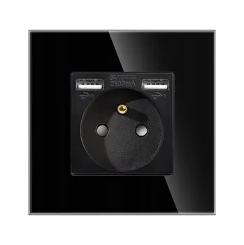 Elektrická zásuvka SKLENĚNÁ ZÁSUVKA JEDNODUCHÁ 2x USB-A KONTAKT 16A