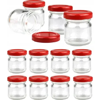 Sklenice Sklenice 40 mm x 12 ks s červenými uzávěry na koření, med z džemu