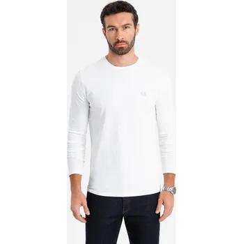 Pánské tričko SLIM FIT s dlouhým rukávem, elastanem a potiskem - bílé V2 OM-LSBC-0124 - S