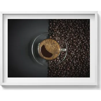 Obraz Dekorativní obraz v bílém rámu na zeď do obýváku Káva a kávová zrna 80x60 cm