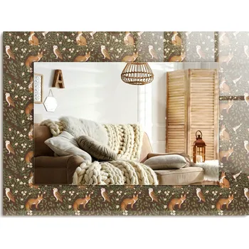 Zrcadlo Loftové nástěnné zrcadlo s ozdobným skleněným rámem Liška a sova 80x60 cm