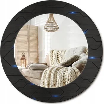 Zrcadlo Nástěnné zrcadlo zdobené grafikou na skle průměr 50 cm - Futuristická abstrakce