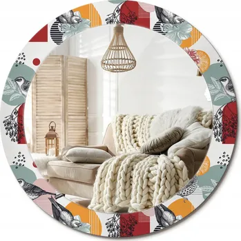 Zrcadlo Zrcadlo se skleněným ozdobným rámem s potiskem fi 70 cm Vintage