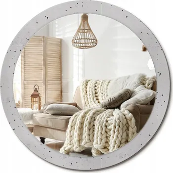 Zrcadlo Nástěnné zrcadlo s ozdobnou grafikou na skle Velké, průměr 90 cm, Betonová textura