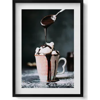 Obraz Obraz grafika v černém rámu Horká čokoláda - motiv do kuchyně 50x70 cm