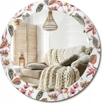 Zrcadlo Moderní Loftové zrcadlo závěsné s potiskem Květiny vintage Průměr 70 cm