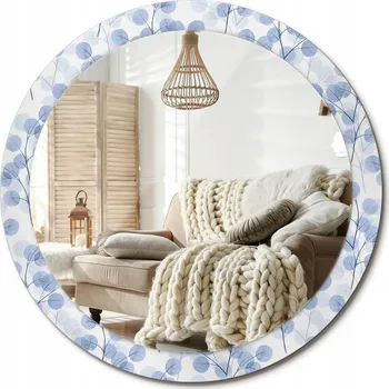 Zrcadlo Loftové závěsné zrcadlo s ozdobným skleněným rámem Větve listy průměr 90 cm