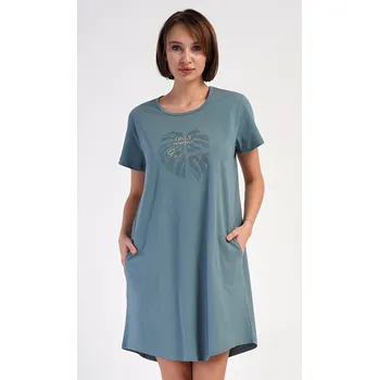 Dámská noční košile Vienetta Dámské domácí šaty s krátkým rukávem Alžběta Barva: Šedá - světle, Velikost: 3XL