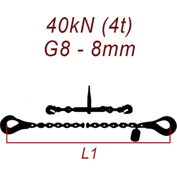 Upínací popruh BEST MAXX 4 000 kg Přivazovací řetěz dvoudílný s háky, tř.G 8, řetěz mm, 40kN Délka úvazku: 2 M