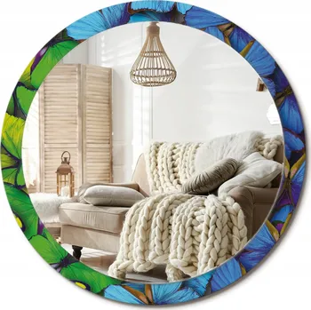 Zrcadlo Dekorativní zrcadlo s ozdobným potiskem Modrý a zelený motýl průměr 100 cm