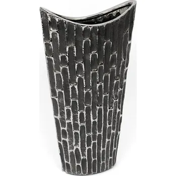 Váza VÁZA GRAFITOVÁ STŘÍBRNÁ 35 cm OVÁLNÁ KERAMICKÁ ČERNÁ